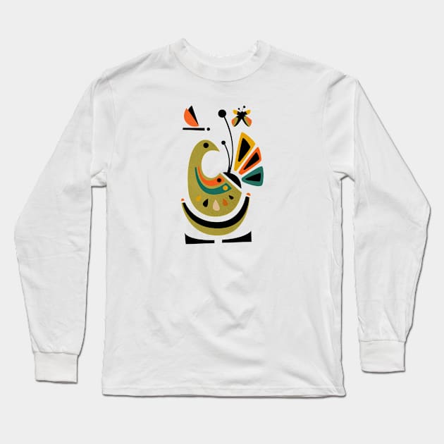 Mid Century Bird Long Sleeve T-Shirt by Dream Print Designs